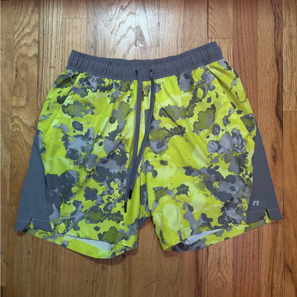 Russell Athletic Men's Athletic Shorts - Yellow-Green and Gray